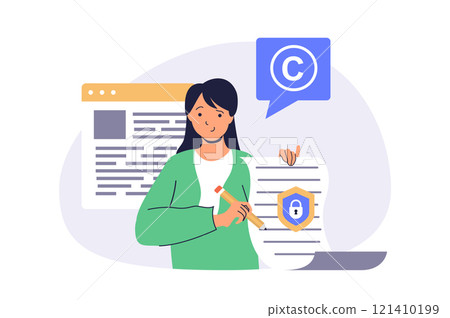 Copywriter web concept with flat cartoon people for website design. 121410199