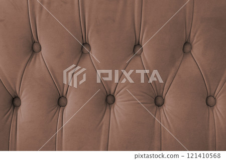 Capitone, Chesterfield style suede fabric texture, brown diamond buttoned brown background 121410568