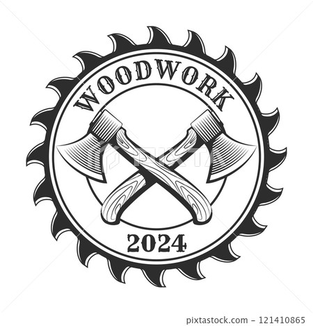 Woodwork engraving emblem 121410865