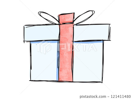Watercolor doodle of a gift box. Vector illustration. 121411480