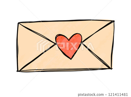 Watercolor doodle of a love letter. Vector illustration. 121411481