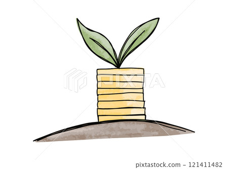 Stack of coins on which a sprout grows. Vector illustration. Stack of coins on which a sprout grows. Vector illustration. 121411482