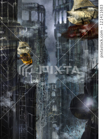 廢墟探險的奇幻手繪插畫 121411683