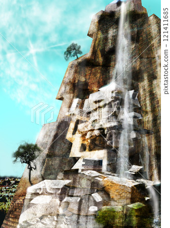 想像中的廢墟的幻想手繪插畫 想像中的廢墟的幻想手繪插畫 121411685