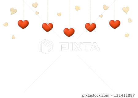 A background with five hanging 3D wooden red heart ornaments 121411897