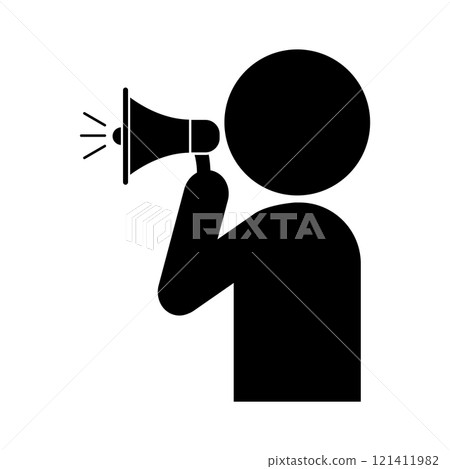 Pictogram of a person speaking through a speaker 121411982