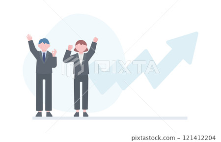 Happy office worker and rising arrow 121412204