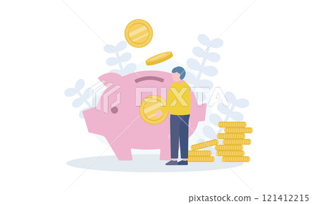Image of a piggy bank and coins Image of a piggy bank and coins 121412215