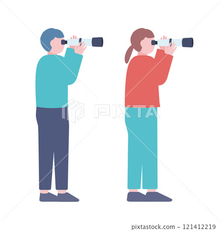 透過望遠鏡觀察的人 121412219