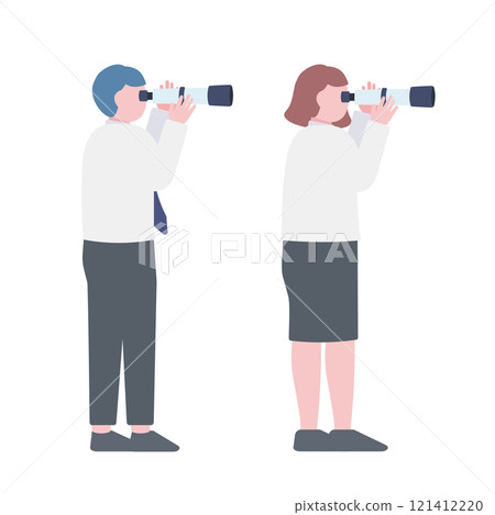 站立並觀察望遠鏡的商務人士 站立並觀察望遠鏡的商務人士 121412220