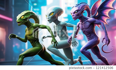 Three aliens rushing ahead Three aliens rushing ahead 121412506