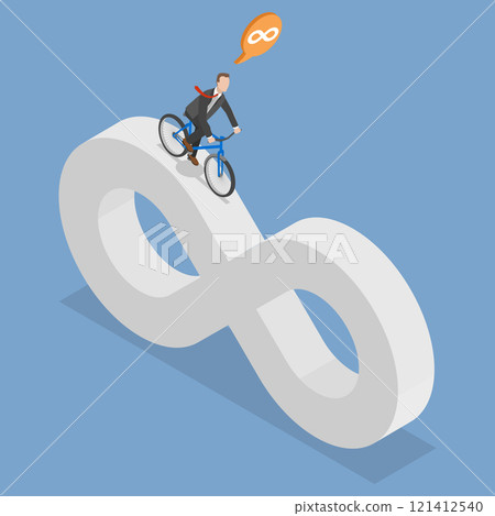 3D Isometric Flat Vector Set of Business Cycle, Businessman Cycling On Endless Infinity Loop Trail 3D Isometric Flat Vector Set of Business Cycle, Businessman Cycling On Endless Infinity Loop Trail 121412540