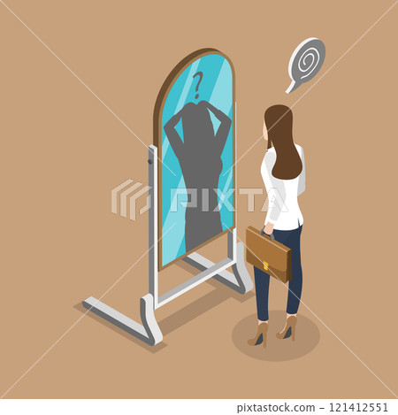 3D Isometric Flat Vector Illustration of A Persone with Imposter Syndrome, Building Self-Confidence In Workplace 121412551