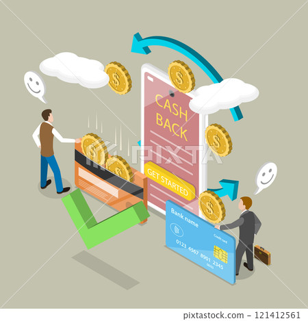 3D Isometric Flat Vector Illustration of Cashback Service, Loyalty Program 121412561