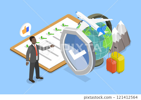 3D Isometric Flat Vector Illustration of Travel Insurance Policy, Safe Vacation and Tourism 3D Isometric Flat Vector Illustration of Travel Insurance Policy, Safe Vacation and Tourism 121412564