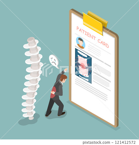 3D Isometric Flat Vector Illustration of Lower Back Pain, Orthopedic Examination 121412572