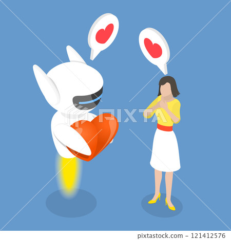 3D Isometric Flat Vector Illustration of Chatbot or AI Bot Assistant, Machine Learning Technology 3D Isometric Flat Vector Illustration of Chatbot or AI Bot Assistant, Machine Learning Technology 121412576
