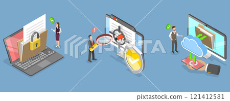3D Isometric Flat Vector Illustration of Data Loss Prevention , Online Data Protection 121412581