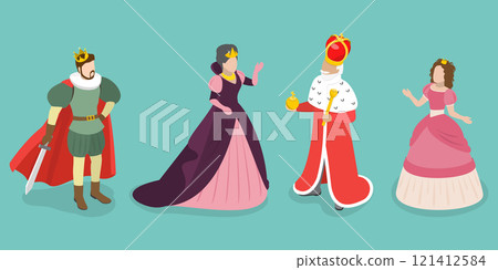 3D Isometric Flat Vector Set of Fairy Characters, Medieval People 121412584