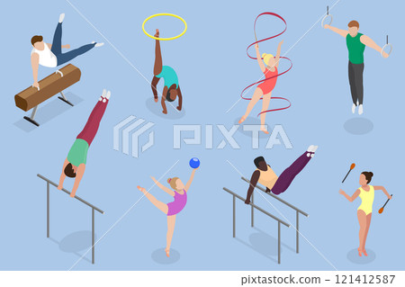 3D Isometric Flat Vector Set of Athletic Gymnastics, Sport Competitions 3D Isometric Flat Vector Set of Athletic Gymnastics, Sport Competitions 121412587