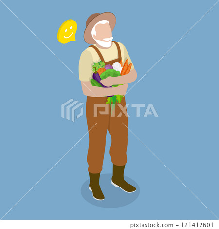 3D Isometric Flat Vector Illustration of Senior Farmer, Agricultural Worker 121412601