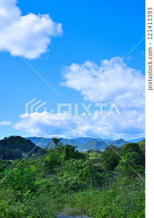 A view from the Usune River in early autumn, the mountains towards Joetsu, Numata City A view from the Usune River in early autumn, the mountains towards Joetsu, Numata City 121413393
