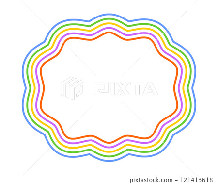 Colorful oval concentric frames with wavy edges. Geometric shapes with curvy borders. Blank text box, tag or label isolated on white background. Vector illustration Colorful oval concentric frames with wavy edges. Geometric shapes with curvy borders. Blank text box, tag or label isolated on white background. Vector illustration 121413618
