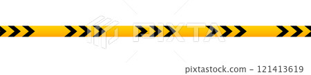 Caution tape with black and yellow chevron print. Barrier in quarantine zone, construction work area or crime scene. Stop, cordon or restricted sign isolated on white background. Vector illustration Caution tape with black and yellow chevron print. Barrier in quarantine zone, construction work area or crime scene. Stop, cordon or restricted sign isolated on white background. Vector illustration 121413619