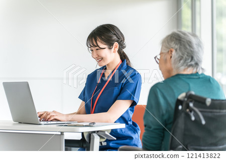 Counseling for elderly women with nurses, caregivers, physical therapists, and care managers at nursing homes and hospitals 121413822