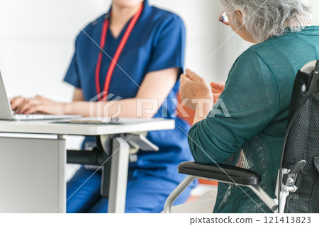 Counseling for elderly women with nurses, caregivers, physical therapists, and care managers at nursing homes and hospitals 121413823