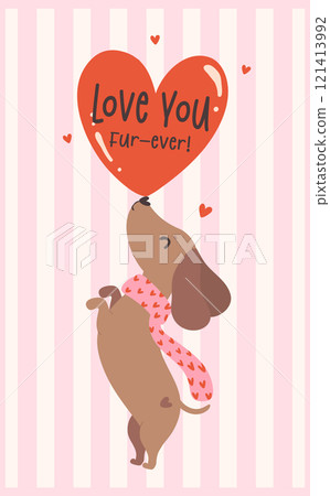 Cute Valentine Dachshund Dog with Heart Retro Cartoon Illustration Greeting Card Printable 121413992