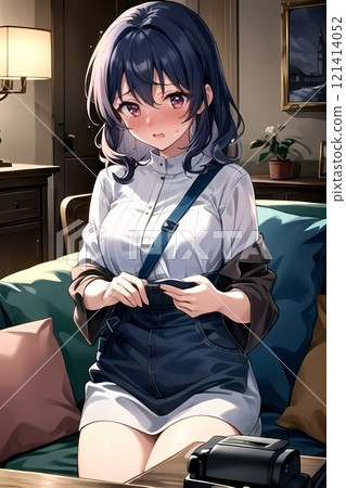 A shy woman on the sofa 121414052