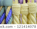 decorative brush pendants for the canopy. colored tassels made of thread for hanging on curtains. items for needlework sewing and embroidery for home comfort and window decoration. High quality photo 121414078