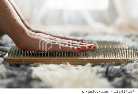 unknown woman folded her palms on sadhu's boards.  121414184