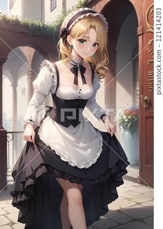 一位年輕女士在女僕的身影 121414203