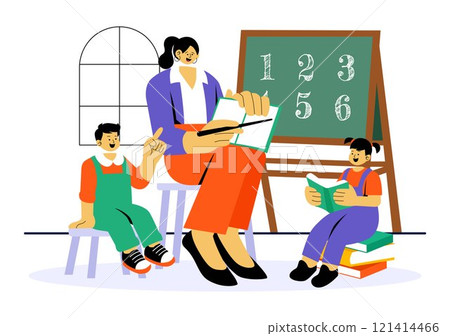 Preschool Education Illustration featuring Early Childhood Learning Activities to Mental and Intellectual Abilities Before Entering Kindergarten 121414466