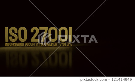 The Gold iso 27001 and gear on Black background 3d rendering. 121414949