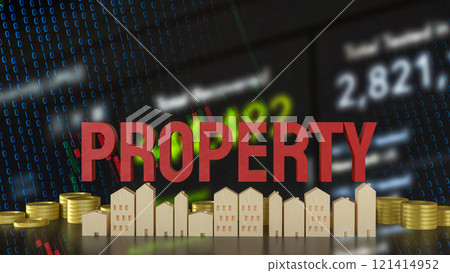 The wood house and property text for real estate concept 3d rendering. 121414952