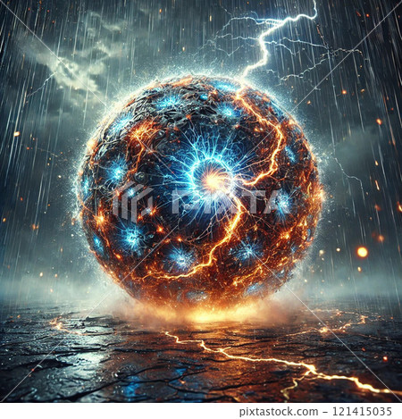 閃電擊中一個藍色發光球體，它也會發出紅光。 121415035