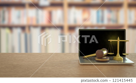 The Wood hammer and Libra on labtop for law concept 3d rendering. The Wood hammer and Libra on labtop for law concept 3d rendering. 121415445