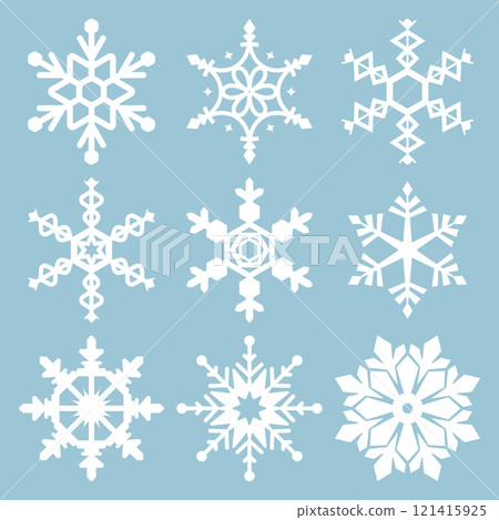 Snowflake icons. Snowflake Vectors. Snowflakes set. Background for winter and christmas theme. Snowflake icons Isolated on Blue Background. Vector illustration. Elements for design. EPS10. Snowflake icons. Snowflake Vectors. Snowflakes set. Background for winter and christmas theme. Snowflake icons Isolated on Blue Background. Vector illustration. Elements for design. EPS10. 121415925