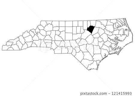 Map of Franklin County in North Carolina state on white background. single County map highlighted by black color on North Carolina map. UNITED STATES, US 121415993