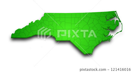 3d Map of North Carolina state with counties and color. United State of America, US, United State 3d Map of North Carolina state with counties and color. United State of America, US, United State 121416016