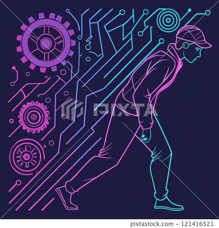 Human and Machine Fusion Concept Illustration 121416521