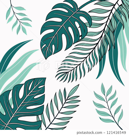 Tropical Leaves Pattern with Green Tones Tropical Leaves Pattern with Green Tones 121416549