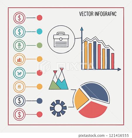Colorful Business Infographic with Charts and Icons 121416555