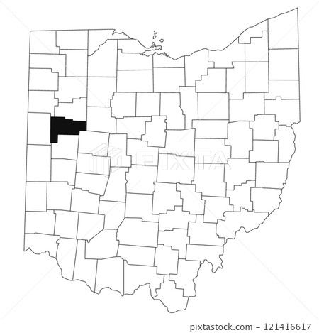 Map of auglaize County in Ohio state on white background. single County map highlighted by black colour on Ohio map. UNITED STATES, US Map of auglaize County in Ohio state on white background. single County map highlighted by black colour on Ohio map. UNITED STATES, US 121416617