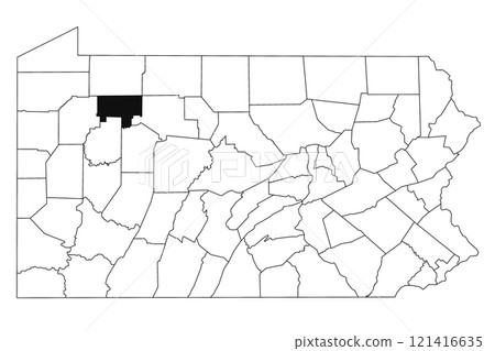 Map of forest County in Pennsylvania state on white background. single County map highlighted by black colour on Pennsylvania map. UNITED STATES, US 121416635