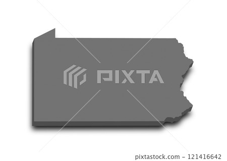 3d Map of Pennsylvania state with color.  United State of America, US, United State. 121416642