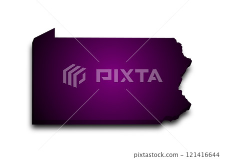 3d Map of Pennsylvania state with color. United State of America, US, United State. 3d Map of Pennsylvania state with color. United State of America, US, United State. 121416644